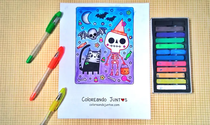Halloween Skeletons drawing colored by Coloring Together