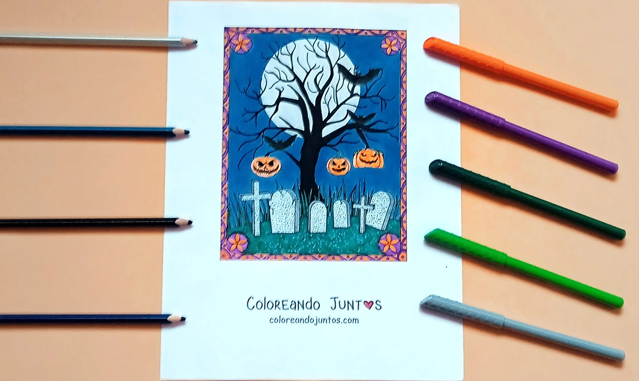 Halloween graves drawing colored by Coloring Together