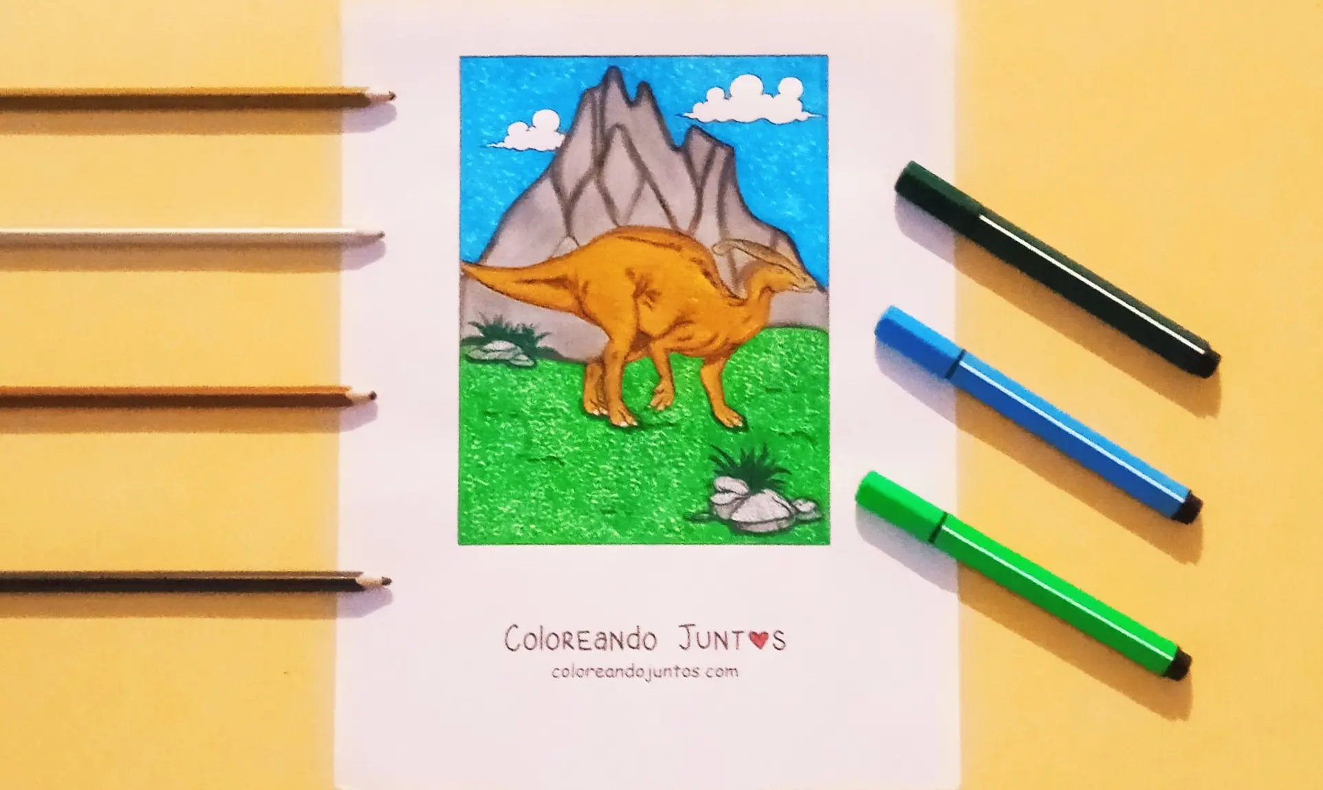 Drawing of a herbivorous dinosaur colored by Coloring Together