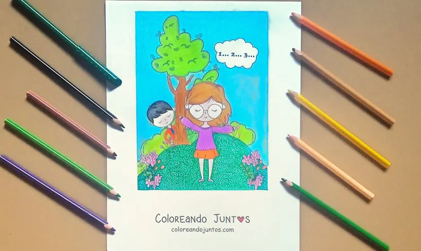 Hide-and-seek game drawing colored by Coloring Together
