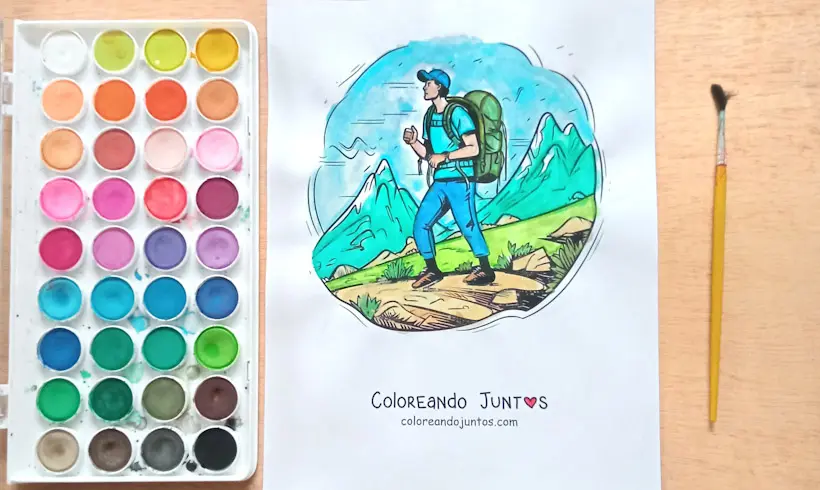 Drawing of hiking colored by Coloring Together
