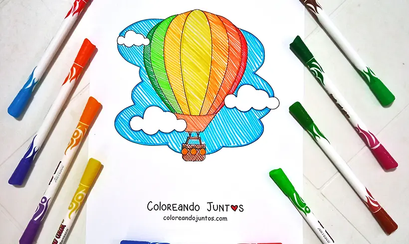 Drawing of a hot air balloon colored by Coloring Together