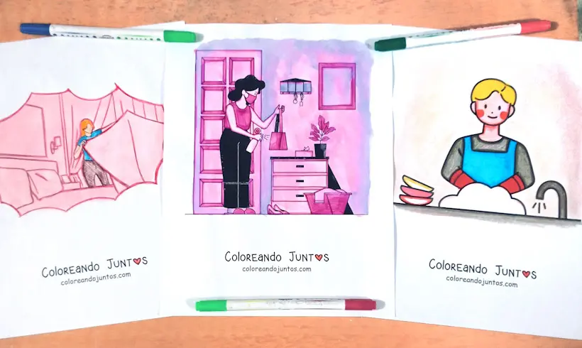 Household chores coloring pages colored by Coloring Together