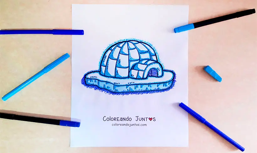 Igloo drawing colored by Coloring Together