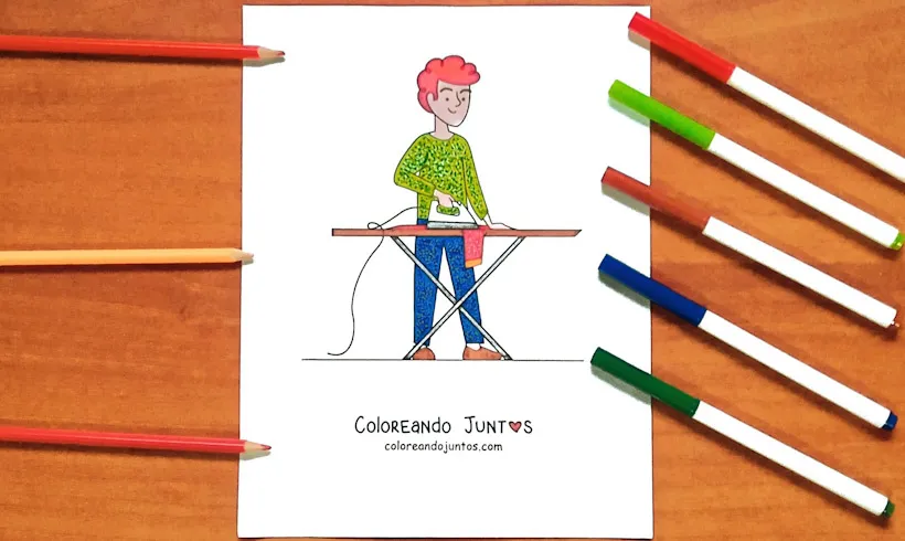 Drawing of a man ironing clothes colored by Coloring Together