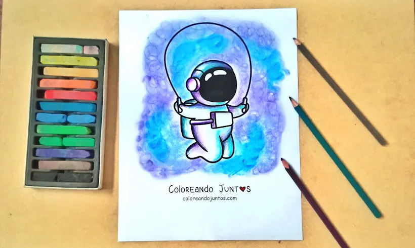 Drawing of an astronaut jumping rope colored by Coloring Together
