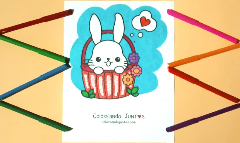 Kawaii bunny drawing colored by Coloring Together