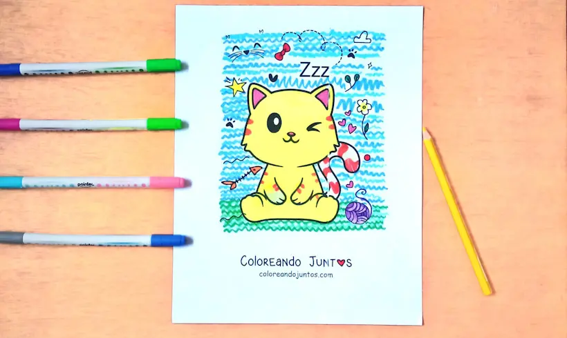 Kawaii cat drawing colored by Coloring Together