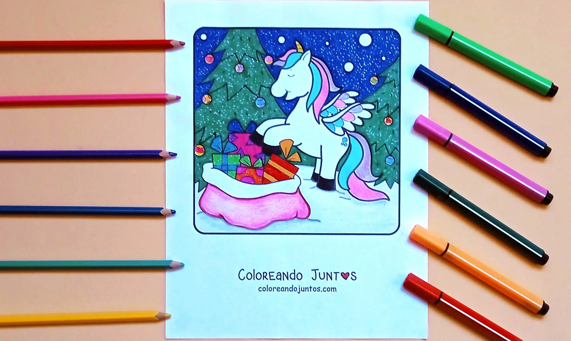 Kawaii Christmas drawing colored by Coloring Together