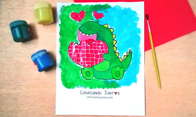 Kawaii dinosaur drawing colored by Coloring Together