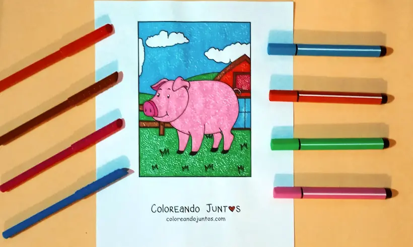 Kawaii farm drawing colored by Coloring Together