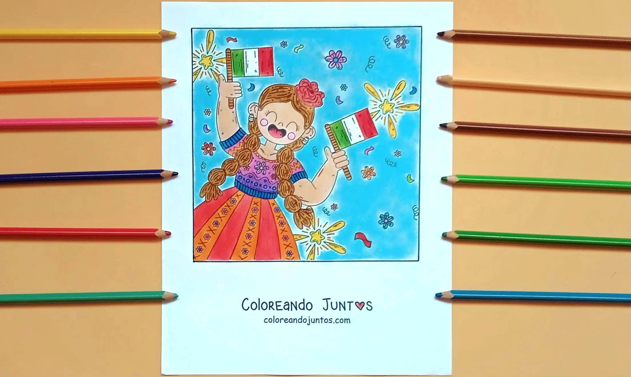 Kawaii flag drawings colored by Coloring Together