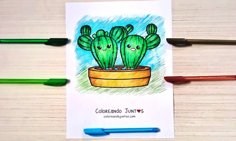 Kawaii plant drawing colored by Coloring Together