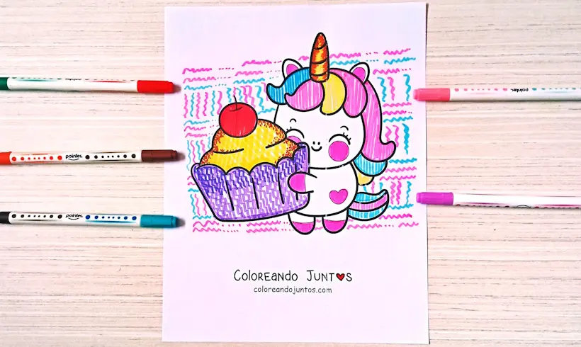 Kawaii unicorn drawing colored by Coloring Together