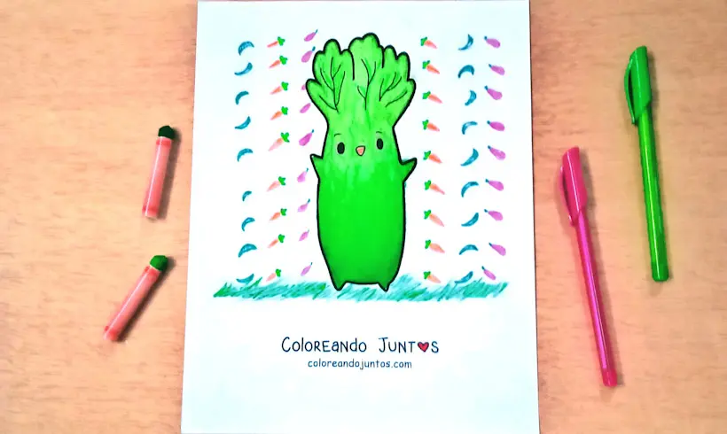 Kawaii vegetable drawing colored by Coloring Together