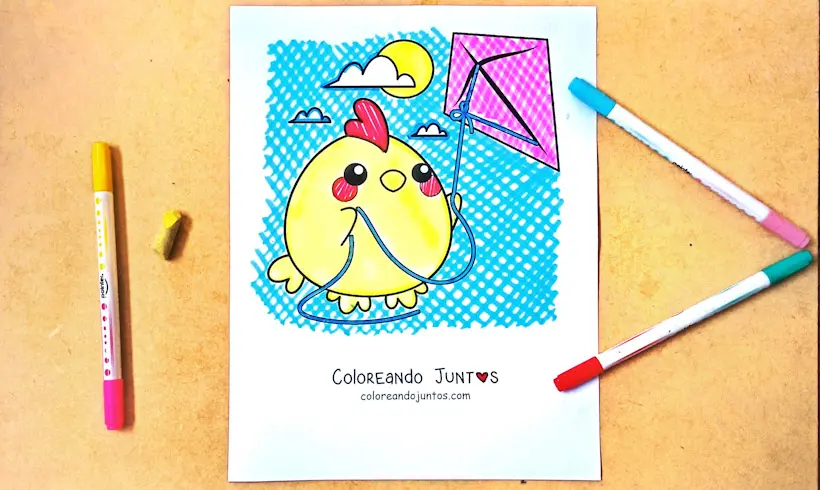 Drawing of a kite colored by Coloring Together