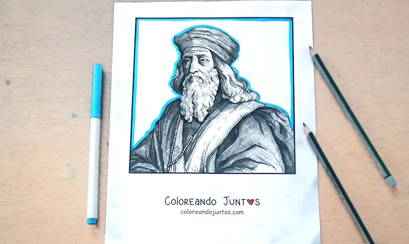 Leonardo da Vinci drawing colored by Coloring Together