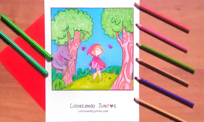 Drawing of Little Red Riding Hood colored by Coloring Together