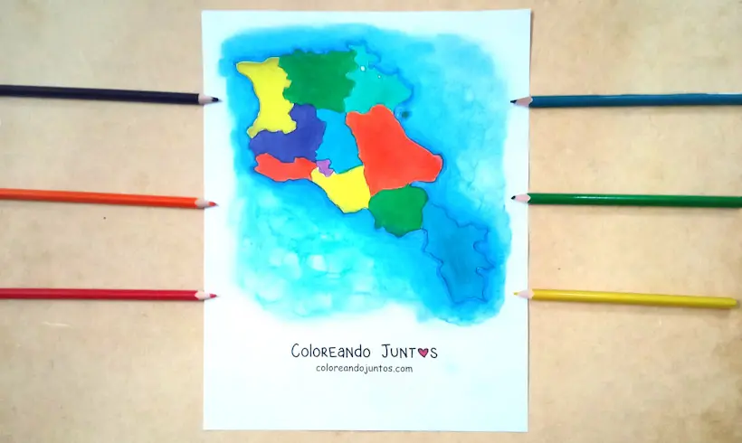 Drawing of the map of an Asian country colored by Coloring Together