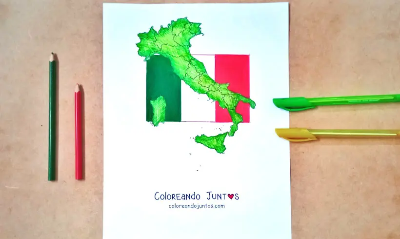 Drawing of the map of a European country colored by Coloring Together