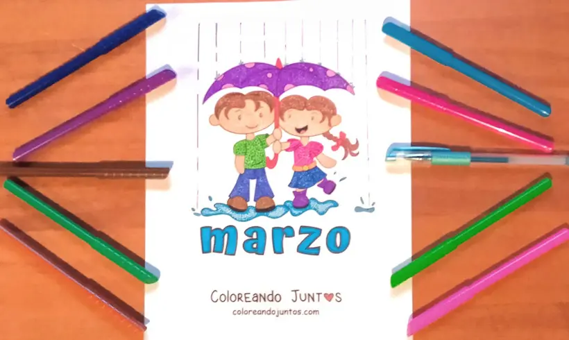 Drawing of the month of March colored by Coloring Together