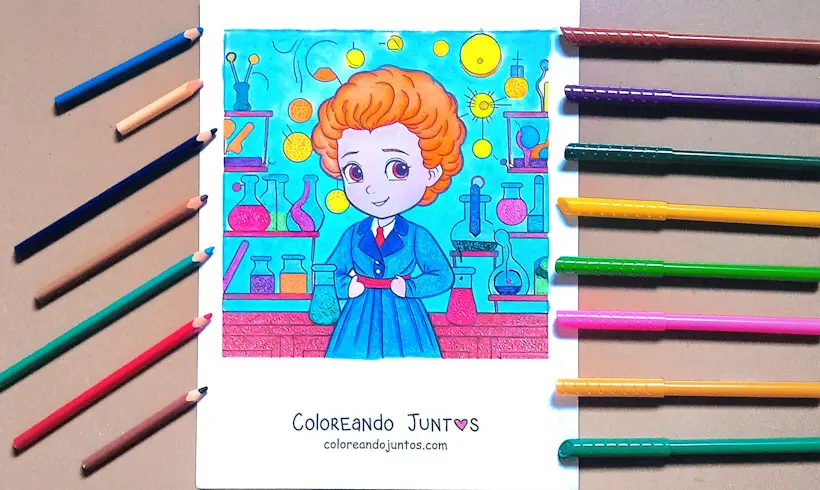 Marie Curie drawing colored by Coloring Together