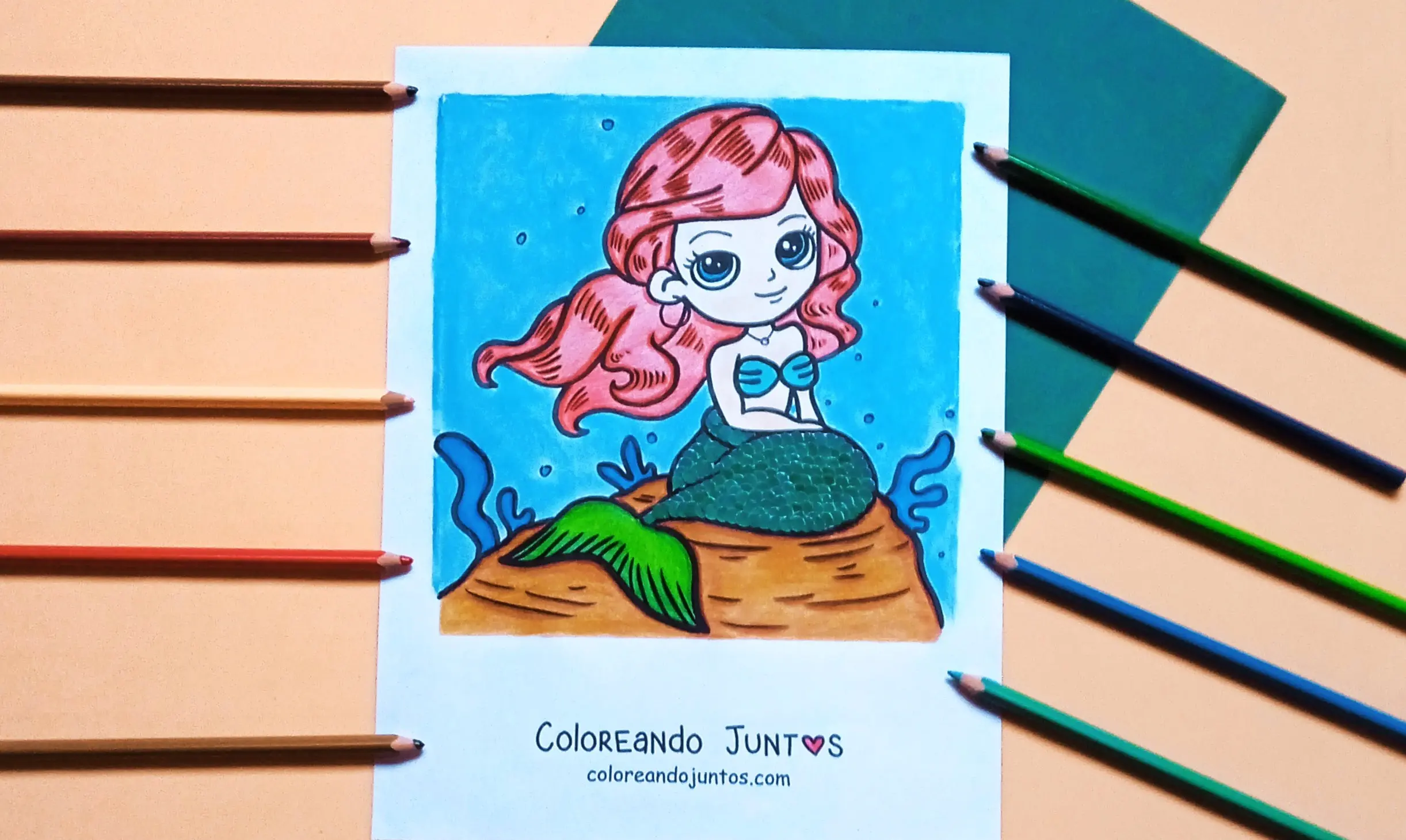 Mermaid drawing colored by Coloring Together