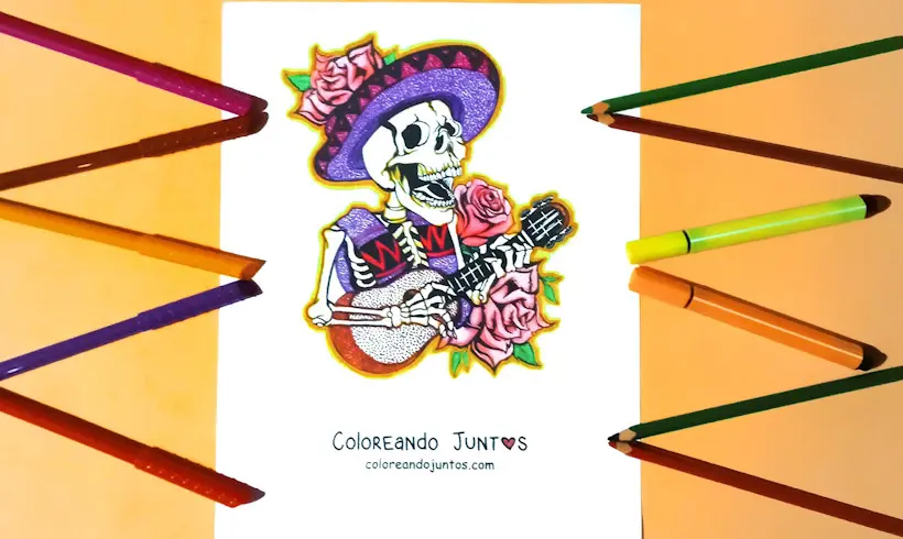 Drawing of a Mexican skeleton colored by Coloring Together