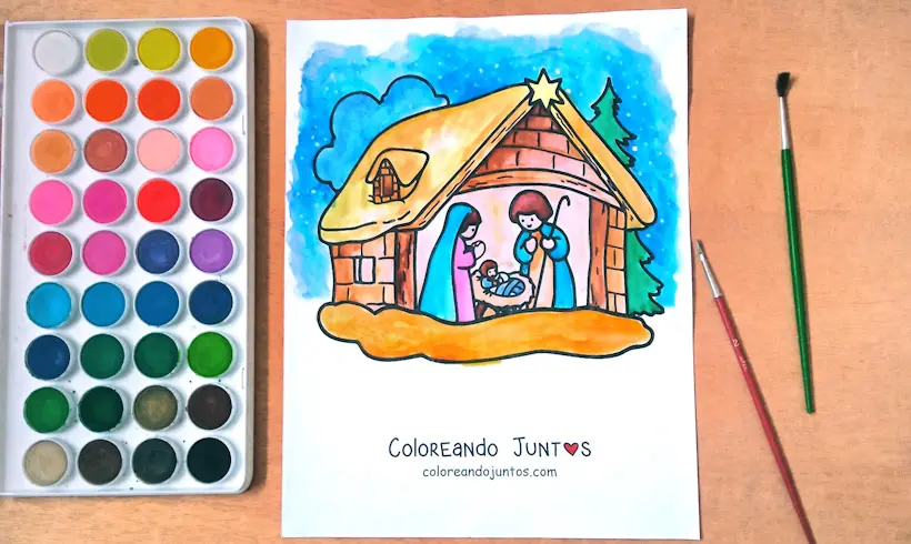 Drawing of Nativity Scene colored by Coloring Together