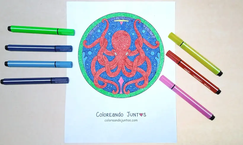Nature mandala drawing colored by Coloring Together