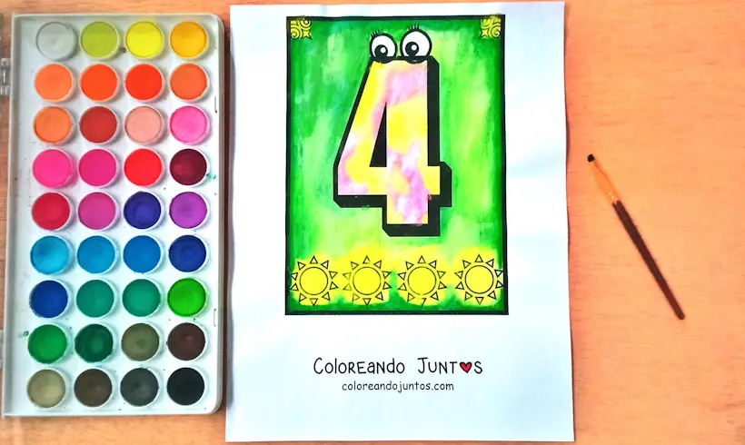 Drawing of the number 4 from 1 to 10 colored by Coloring Together