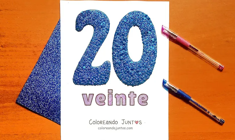 Coloring page of the number 20 from the numbers 1 to 100 colored by Coloring Together
