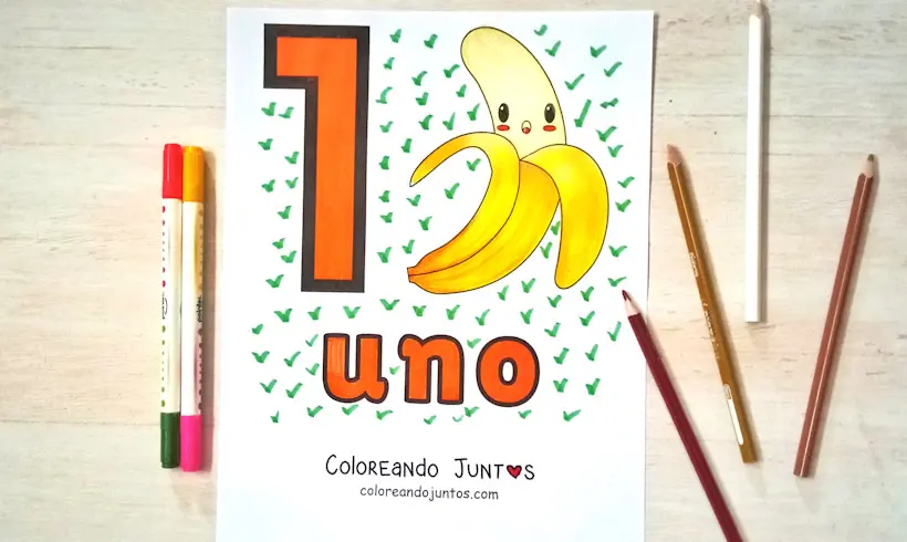 Drawing of the number 1 from 1 to 5 colored by Coloring Together