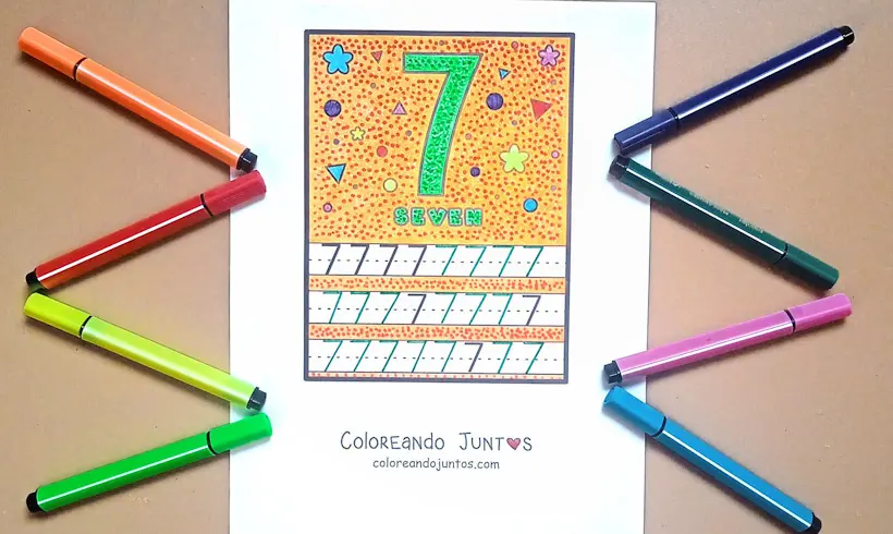 Number 7 in English drawing colored by Coloring Together
