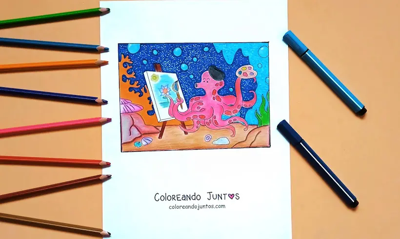 Drawing of a painter colored by Coloring Together