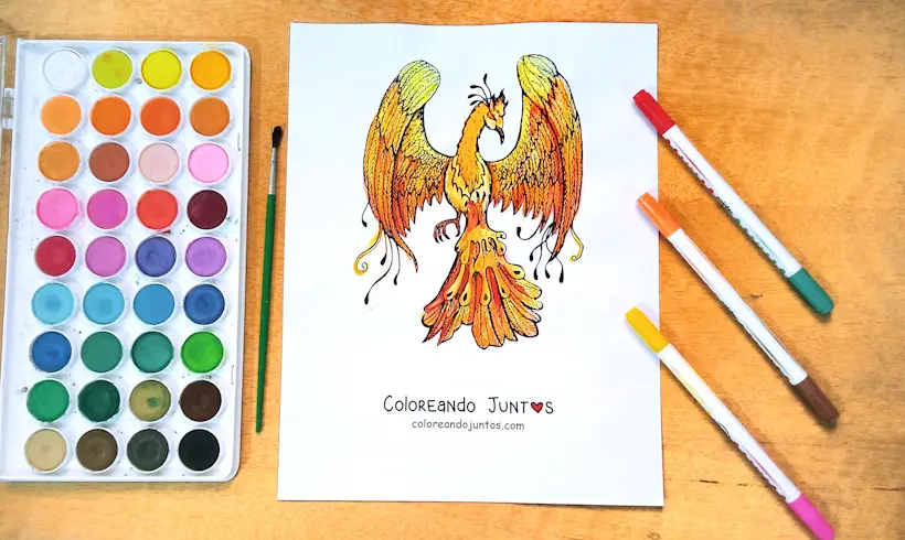 Drawing of a phoenix colored by Coloring Together