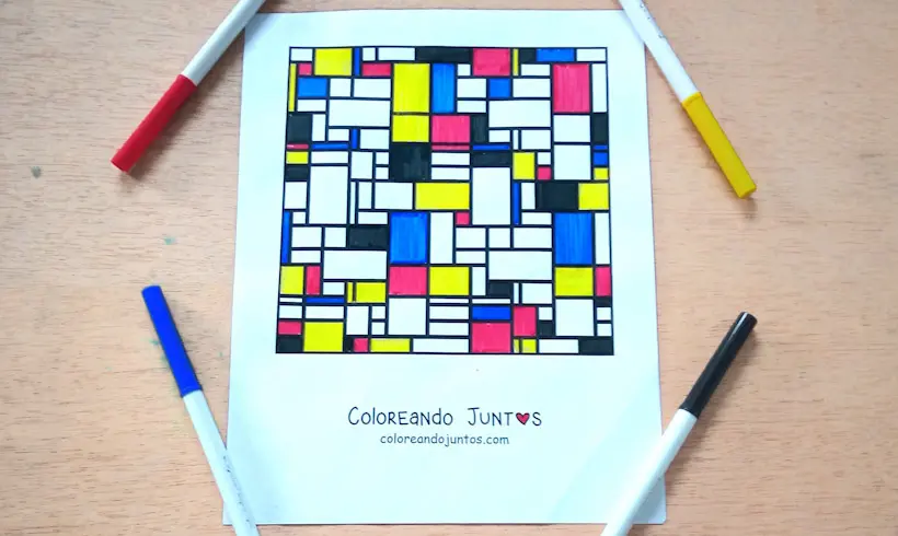 Drawing of Piet Mondrian colored by Coloring Together