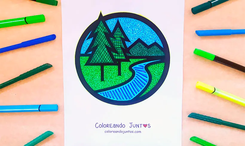 Pine trees drawing colored by Coloring Together