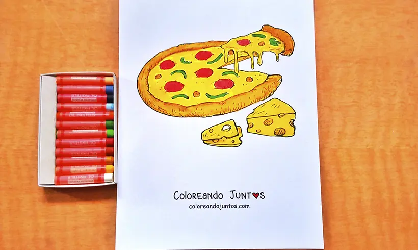 Drawing of a pizza colored by Coloring Together