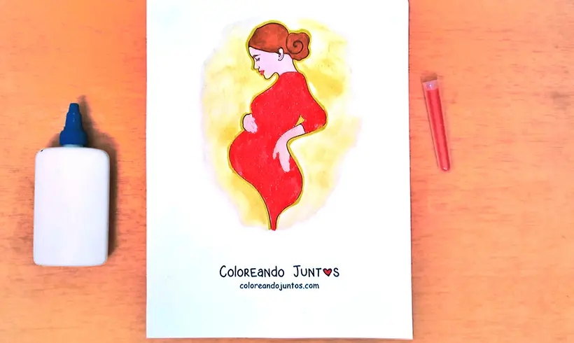 Drawing of a pregnant woman colored by Coloring Together