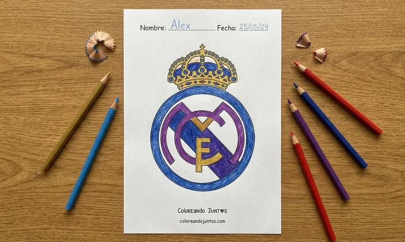 Real Madrid crest colored with colored pencils