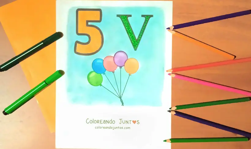 Coloring page of the 5 in Roman numerals colored by Coloring Together