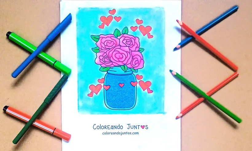 Roses and hearts drawing colored by Coloring Together