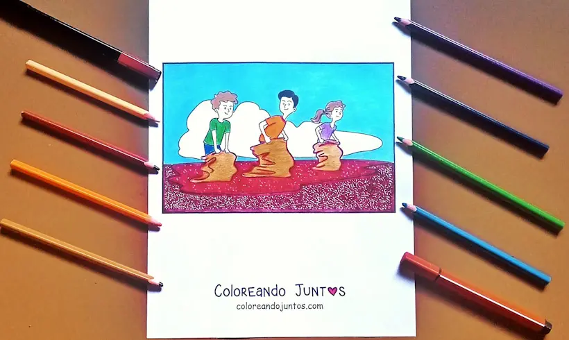 Drawing of a sack race colored by Coloring Together