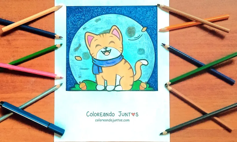 Drawing of a cat with a scarf colored by Coloring Together