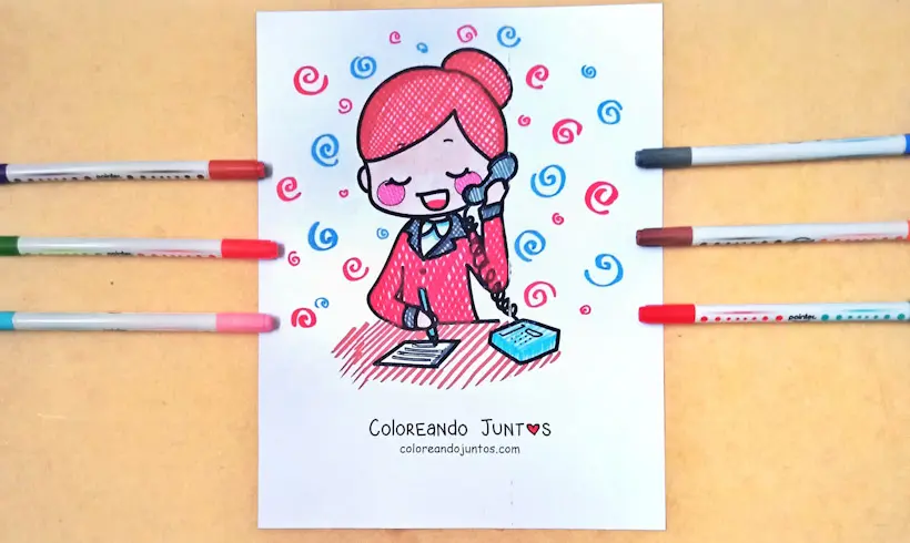 Drawing of a secretary colored by Coloring Together