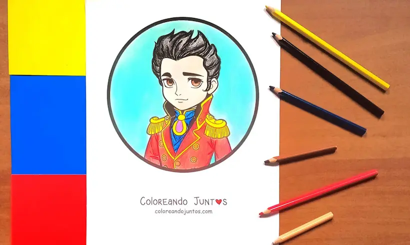 Drawing of Simón Bolívar colored by Coloring Together