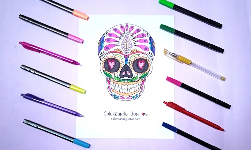 Drawing of a skull mandala colored by Coloring Together