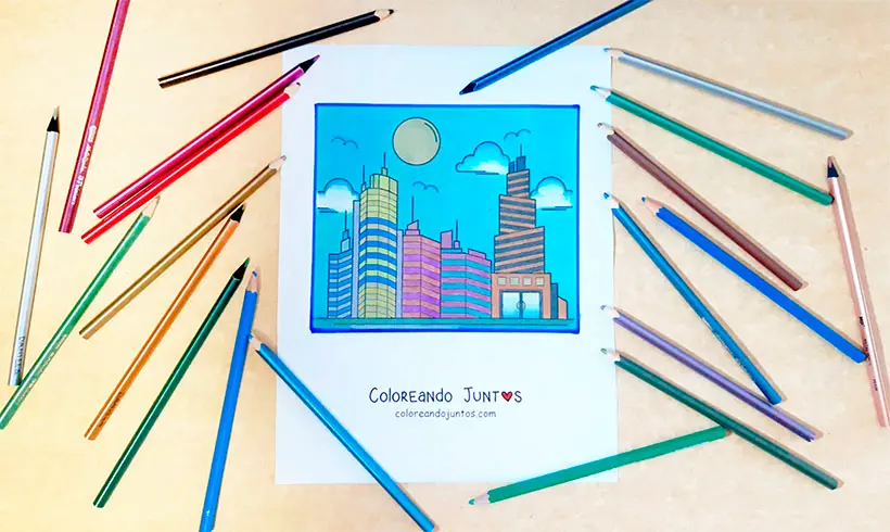 Skyscraper drawing colored by Coloring Together