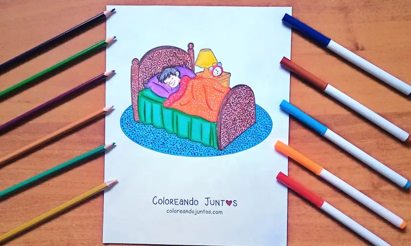 Drawing of a boy sleeping colored by Coloring Together